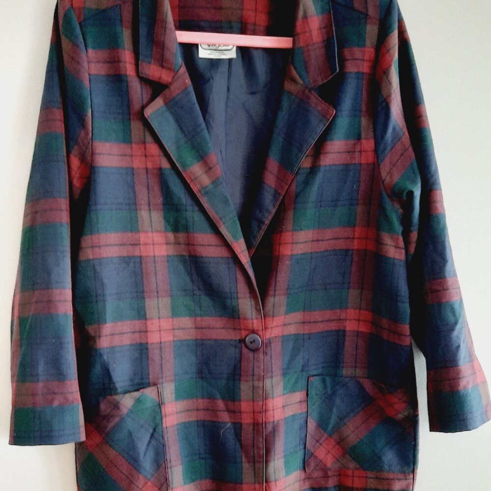 Made in Canada Vintage Plaid Blazer Navy/red Dark Academia School Uniform